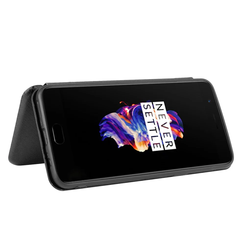 For OnePlus 5 Case 5.5 inch Carbon Fiber Flip Leather Case For OnePlus 5 Business Magnetic Wallet Card Slot Slim Cover