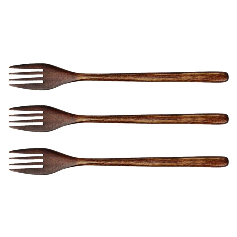 5 Pieces Wooden Forks, Japanese Wood Salad Dinner Fork Tableware Dinnerware for Kids Adult(No Rope Wooden Forks) with 5 Pieces