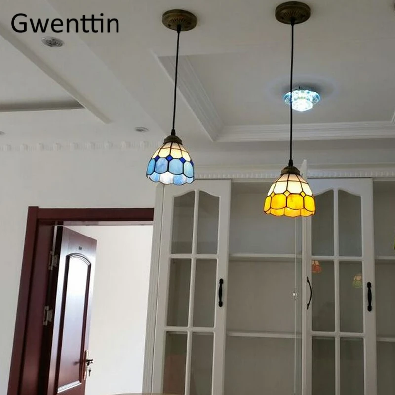 Простой квадратный подвесной светильник Тиффани Средиземноморское витражное