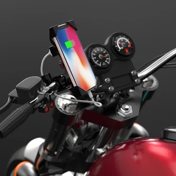 

Vingtank Universal Motorcycle Mobile Phone Holder With 4 Corner Arms X Grip Clamp Mount USB Charge Adjustable Handlebar Cradle