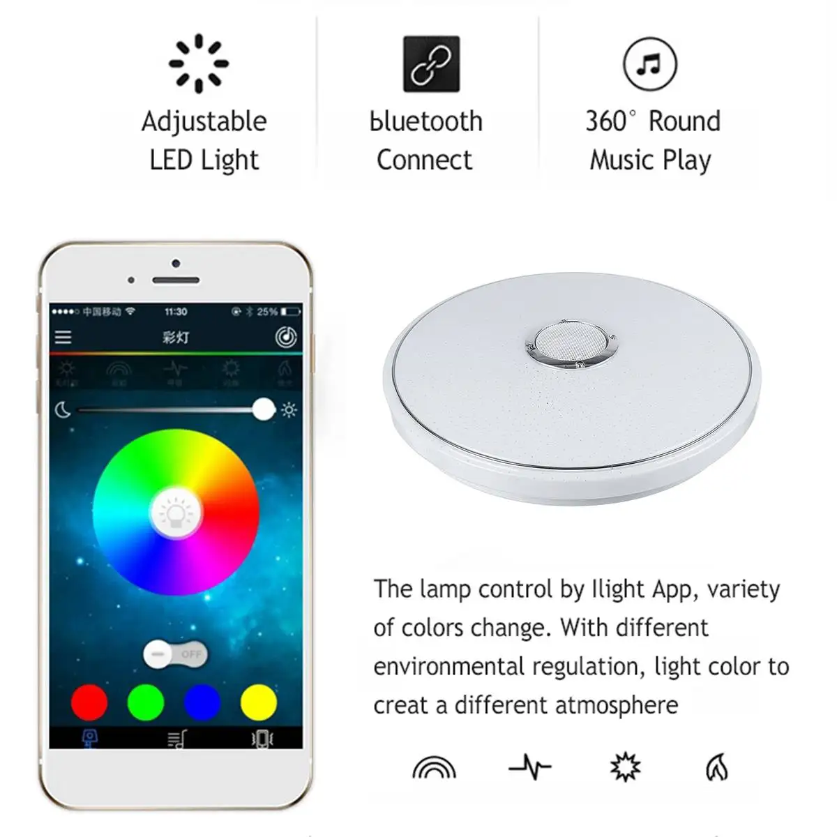 Многофункциональный 36/60W RGB светодиодный Потолочные светильники Современные APP bluetooth Музыка лампы Гостиная Спальня Кухня Смарт потолочный светильник