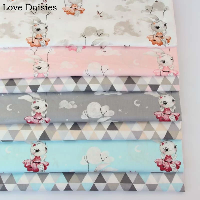 Хлопок саржа Dreamlike AQUA Розовый Серый Белый Rbbit облака маленький три угла ткань для детская простыня платье Подушка Декор Ремесло