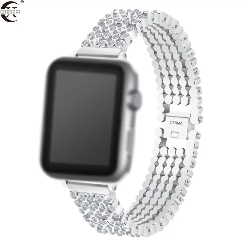 silver Ремешок для Apple Watch, ремешок с кристаллами и бриллиантами, 38 мм, 42 мм, 40 мм, 44 мм, сменные полосы из нержавеющей стали для iWatch series 5, 4, 3, 2, 1 - Цвет ремешка: silver