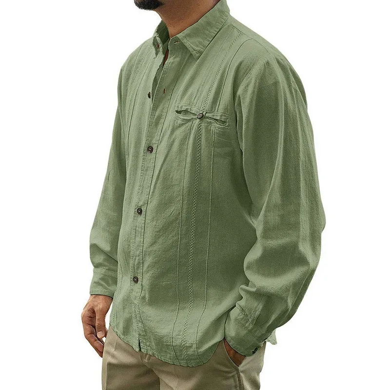 Простая летняя льняная винтажная Мужская рубашка Camisa Masculina, Повседневная рубашка с длинным рукавом, Мужская Уличная приталенная рубашка, одежда