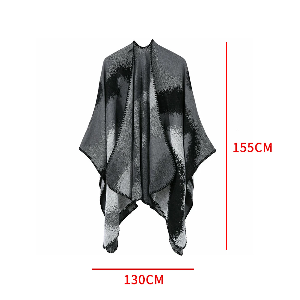 Color Block Women Cape Autumn Poncho Winter Cloak Keep Warm Elegant Casual Fashion Front Open Daily Artificial Fleece Wrap