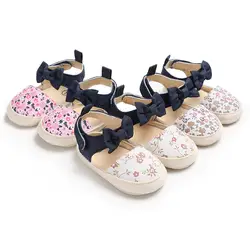 Нескользящая обувь с бантиком и мягкой подошвой; обувь для младенцев 0-18 месяцев; детская обувь с цветочным рисунком для маленьких девочек