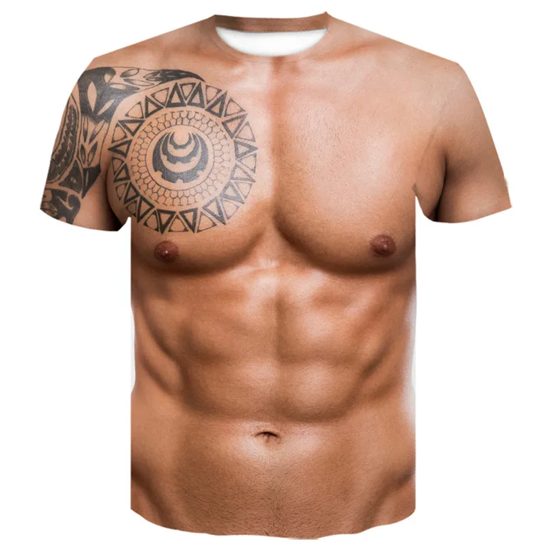 New features in summer 2021! Harajuku T-shirt 3D Interesting Pattern Naked Skin Chest Muscle Men's Weird Men's Shirt Top