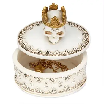 

Vintage Jewellery Case Fashion Jewelry Box Halloween Skull Crown Alloy Metal Trinket Box For Storing Treasure Accessories