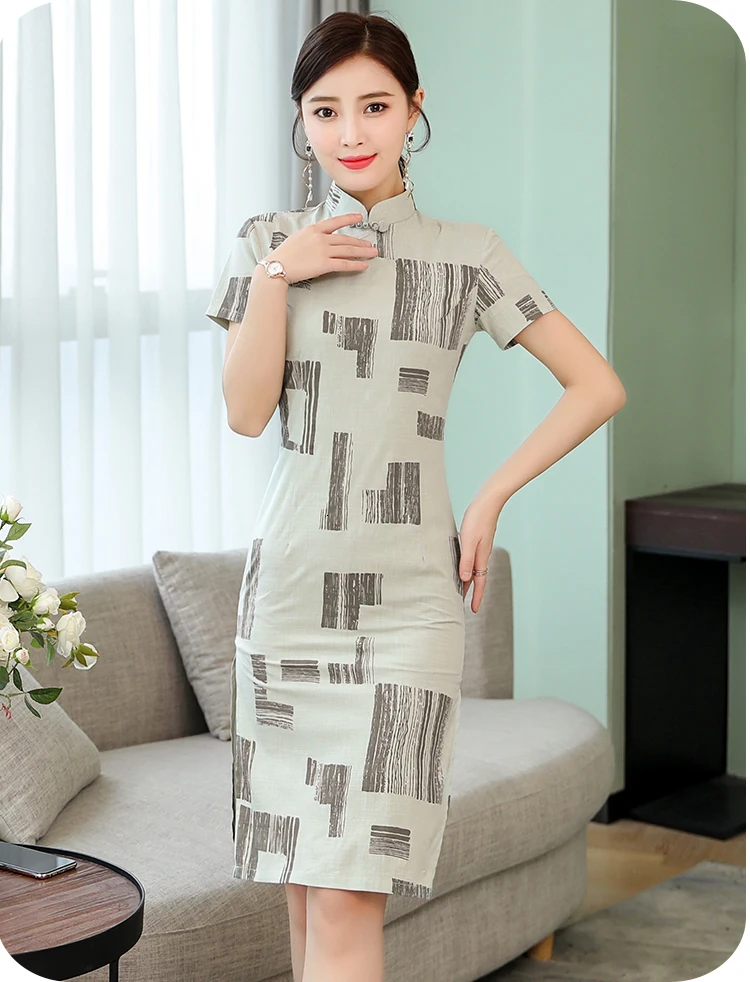 Улучшенное розовое хлопковое и льняное платье cheongsam Новая мода ретро элегантное тонкое платье в китайском стиле