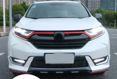 Black and Red Carbon fiber look gloss black Front Bumper Grill Strip Trim Cover bars for Honda CRV CR-V CRV Tail door trim - Цвет: Black and Red