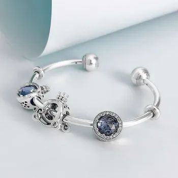 

Genuine 925 Sterling Silver Fashion Crown Pumpkin Car Beads With Open Round Bracelet Fit Original Pan Charm Diy Jewelry