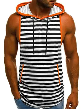 

Men's Sports Leisure Vest Stripe Quick-drying Thin Pocket Hooded Fitness Running Training Sleeveless Tops Free Mail Hot Sale