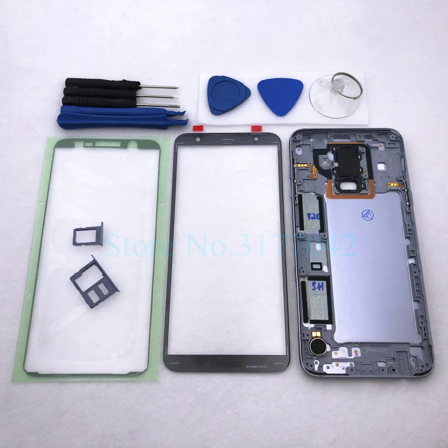 Для samsung Galaxy A6 Plus A6+ A605 A605F полный промежуточный Корпус задняя крышка батареи+ Переднее стекло с сенсорным экраном+ Инструменты