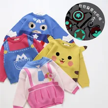 Tonytaobaby/осенне-зимняя одежда; Новая детская одежда для мальчиков и девочек; Ночная легкая школьная сумка с героями мультфильмов; вязаный свитер из чистого хлопка