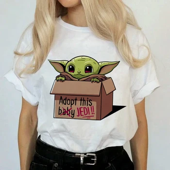 

Women Blouse Shirt Chiffon Vintage Casual 2020 Harajuku Baby Yoda Mandalorian Tops Camiseta Short Sleeve Streetwear Plus Size