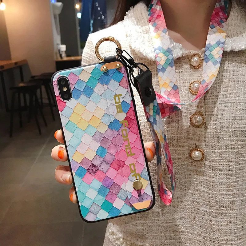 Чехол для Samsung Galaxy S20 Ultra Plus A71 A51 A70 A50 S8 S9 S10 Note 10 чехол на запястье с рыбьей чешуей |