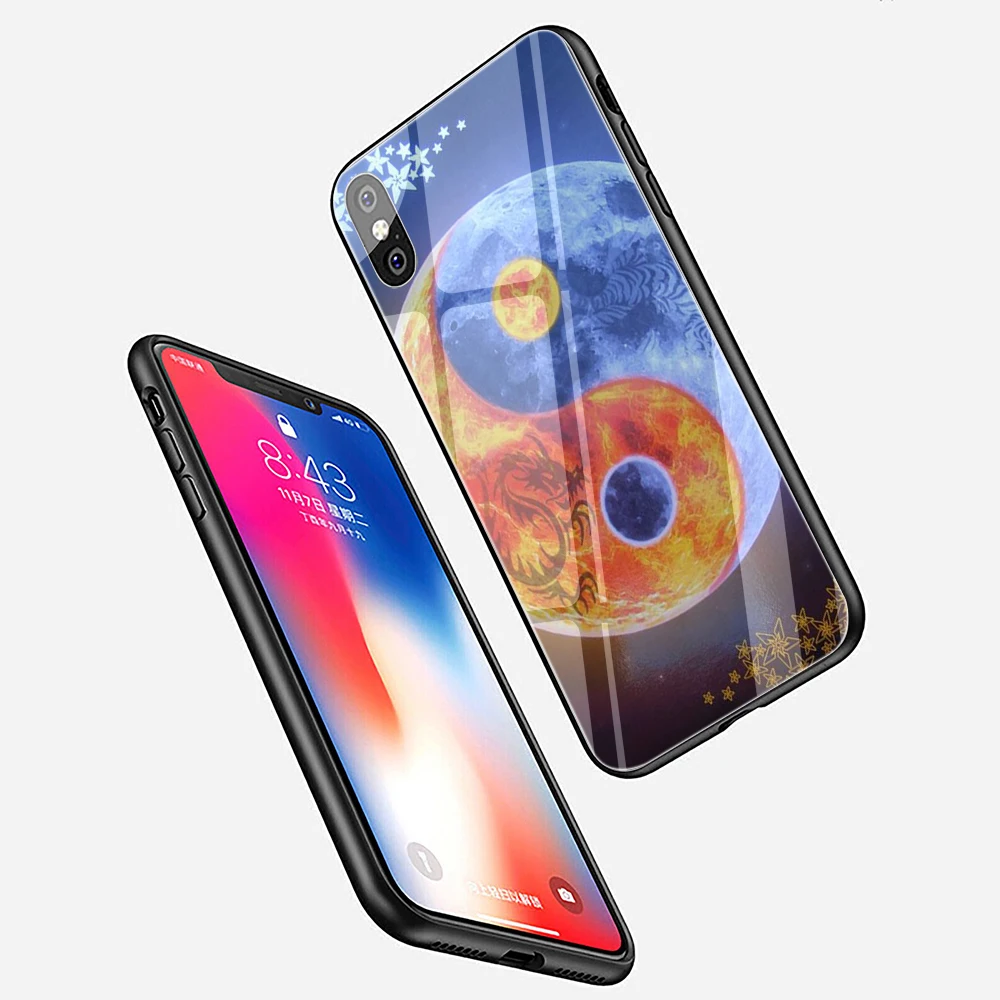 EWAU Yin Yang китайский чехол из закаленного стекла для iPhone 5 5S SE 6 6s 7 8 plus X XR XS 11 pro Max