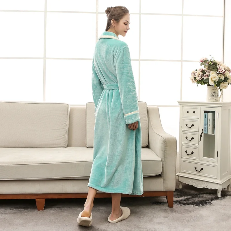 Bathrobe Coral Fleece Kimono Robe Winter Warm Sleepwear Lovers Couple Nightgown Bath Robe Bridesmaid Long Dressing Gown