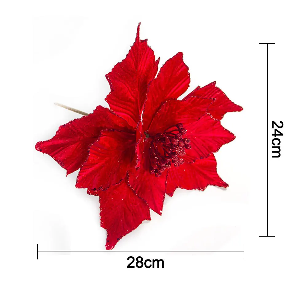 Искусственные цветы для украшения, блестящая пуансеттия, искусственные цветы, сделай сам, украшение для дома, свадьбы, Цветочная головка, Рождество