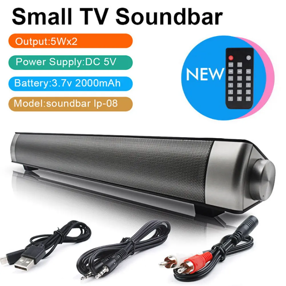 

Mini Bluetooth Sound Bar with Remote Control Support TF Card AUX USB Charging OD889