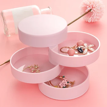 

4Layers Rotatable Women Jewelry Storage Box Plastic Earring Ring Necklace Cosmetic Storage Packaging Accessory Tray Home Gift#38