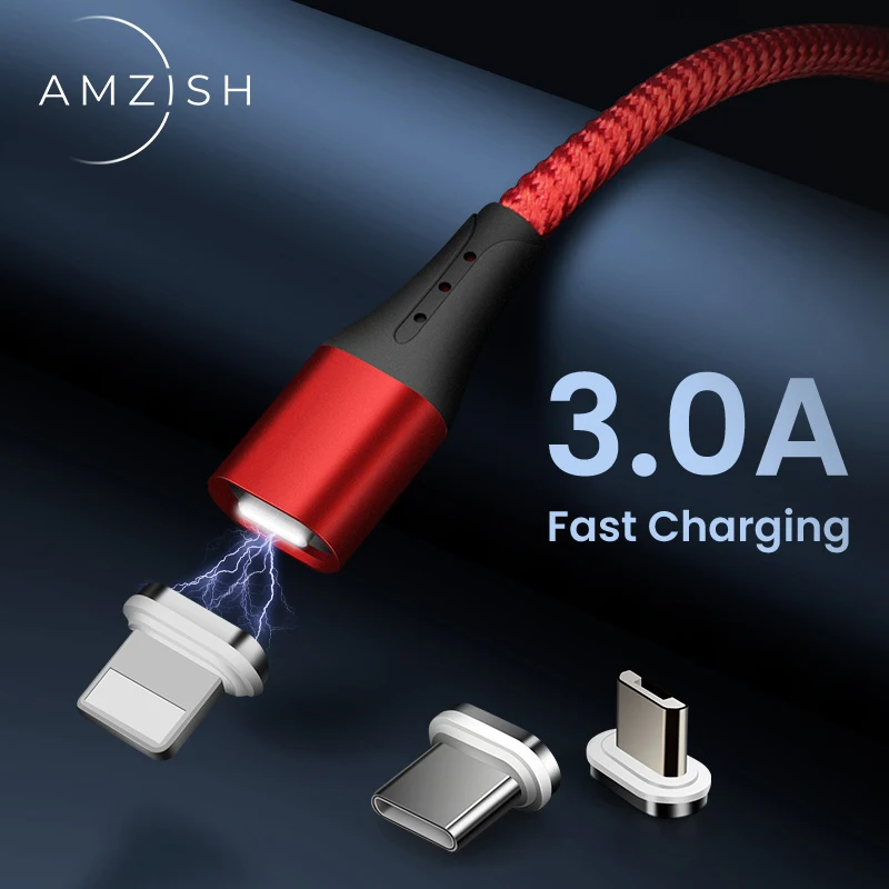 Магнитный Micro USB кабель amzish 3A для iPhone samsung, кабель usb type-C для быстрой зарядки, кабель type-c для зарядки телефона