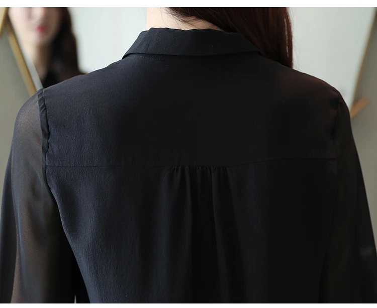 Blusas mujer de moda, шифоновая блузка на черной пуговице, однотонная блуза, женские топы с цветочной вышивкой в стиле Харадзюку, 0186