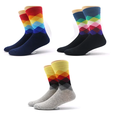 3pair Color 9 3 пары мужские Компрессионные носки забавные цветные хлопчатобумажные носки теплые зимние винтажные полосатые деловые носки новинка носки Chaussette Homme - Цвет: 3pair Color 9