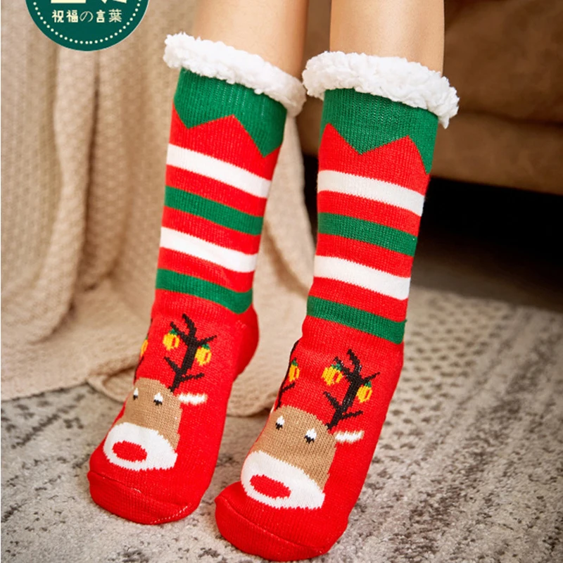 Рождественские носки, носки для взрослых мужчин и женщин, позолоченные рождественские носки с оленем, Санта Клаусом, теплые мягкие зимние толстые нескользящие носки-тапочки, носки средней длины для сна