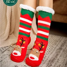 Рождественские носки, носки для взрослых мужчин и женщин, позолоченные рождественские носки с оленем, Санта Клаусом, теплые мягкие зимние толстые нескользящие носки-тапочки, носки средней длины для сна