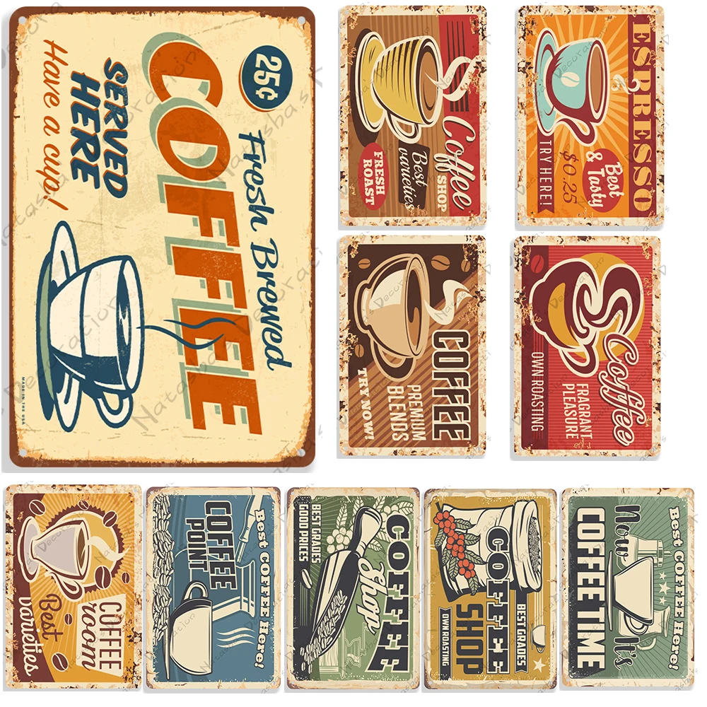 Coffee Decorative Plate Cafe Metal Tin Sign Vintage Poster Wall Plate ...