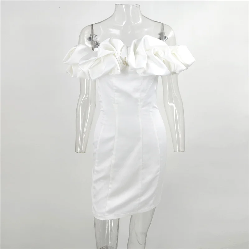 Tobinoone, сексуальное, атласное, с рюшами, с открытой спиной, белое, vestidos, платье для женщин, с открытыми плечами, элегантное, осеннее, модное, вечерние, короткое платье