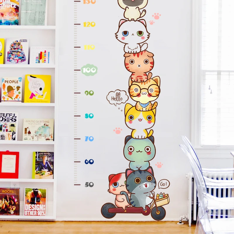 

Cartoon Animals Cat Height Measure Wall Sticker for Kids Baby Girl Rooms Growth Chart Decoration Rooms Decals Wall Art