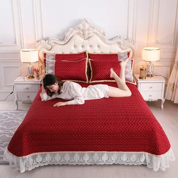 

Tencel Silk Soft Breathable Quilted White Lace Edge Bedspread Coverlet Bed Cover Set Bed sheet Pillowcase Bedding Set For Summer
