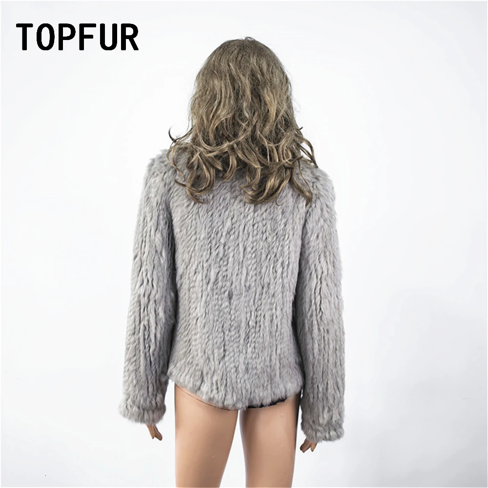 TOPFUR зимние серые кардиганы для женщин ручная вязка куртка шуба из натурального кролика женский свитер с длинными рукавами Свободный вязаный свитер