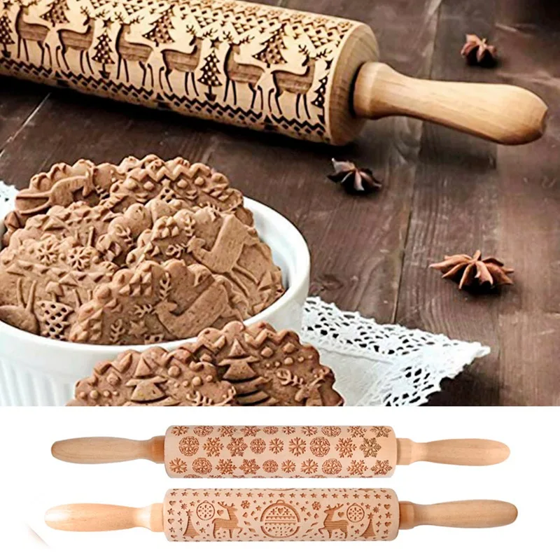Elk Wooden Rolling Pin For Baking Cookies Christmas Home Decorations Navidad Decor Noel Natal Cristmas Gift New Year