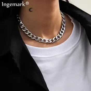 

Punk Cuban Short Choker Necklace Collares Goth Silver Color Chunky Chain Heavy Metal Stainless Steel Necklace Men Women Jewelry