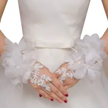 Вышивка кружева перчатки без пальцев цветок Стразы Свадебные Короткие рукавицы