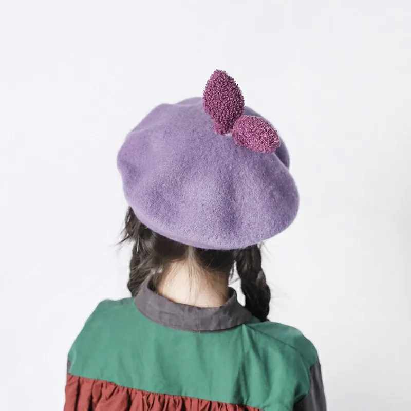 Милый головной убор с кроличьими ушками и жемчугом для девочек, шапка французского художника, теплая Осенняя зимняя шапка, шапка