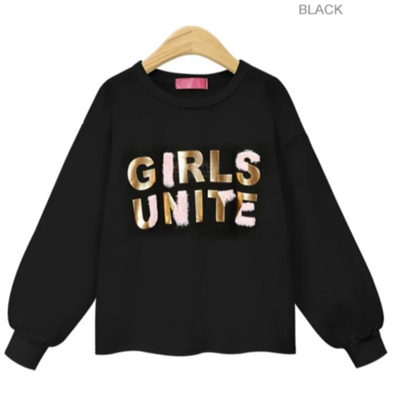 

Sweatshirt Women Leisure 2020 Autumn Winter Letter Printed Pullover Sweat Shirts Black White Ladies Clothes Warm Fleece Lining