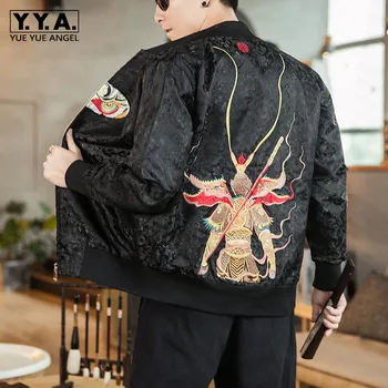 

Chinese Style Embroidery Jacket Men Fashion Printing Stand Collar Outerwear Plus Size 5XL Street Vintage Loose Red Short Coat