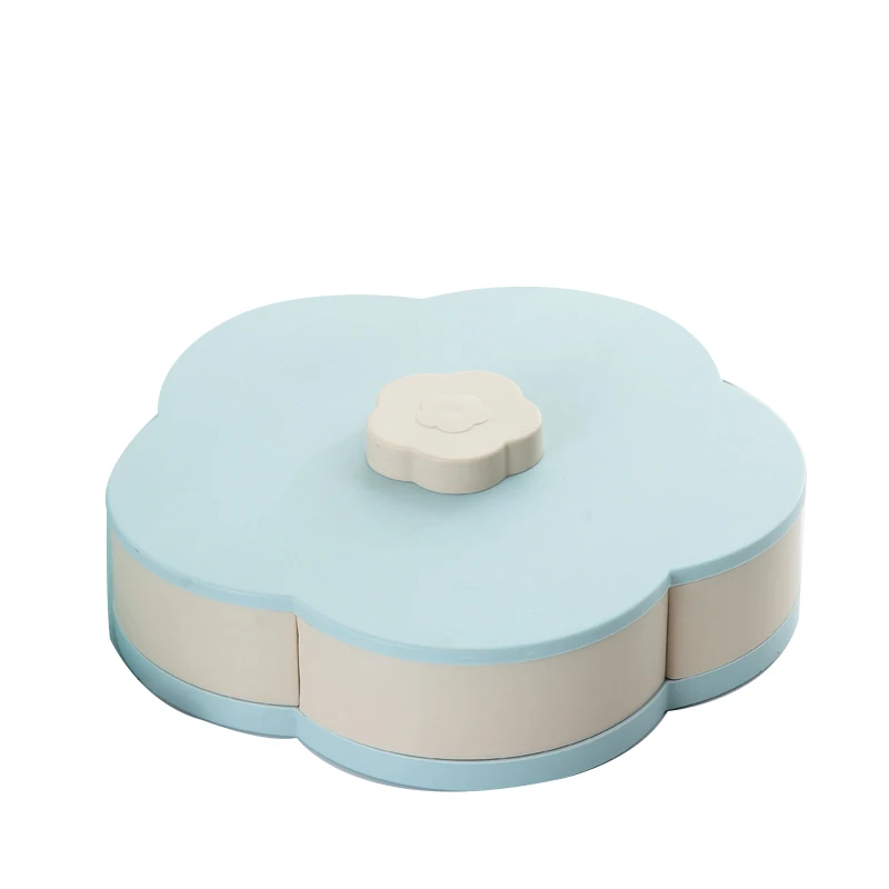 blue single-layer L Креативная пластиковая вращающаяся коробка для фруктов коробка для конфет с цветами сушеный фруктовый ящик специальные тарелки Цветущая закуска чаша с держателем для телефона - Цвет: blue single-layer L