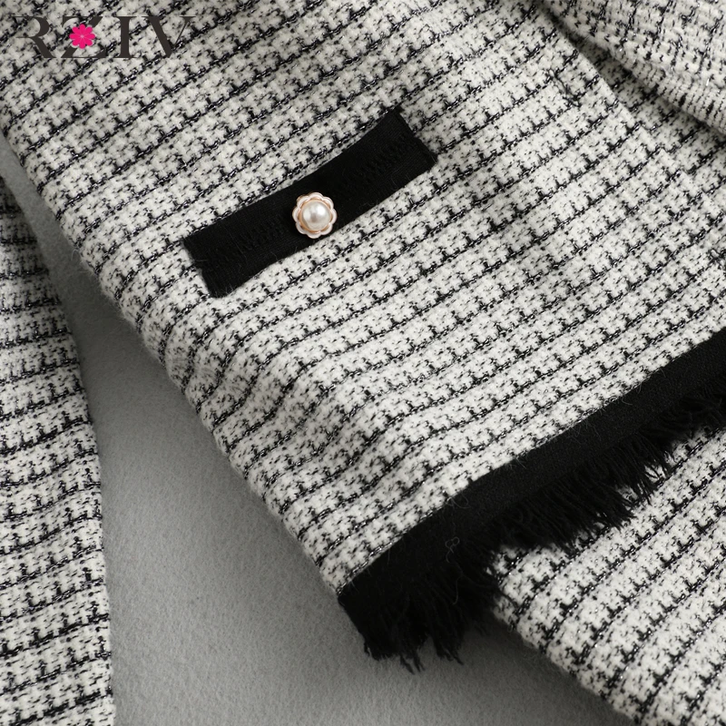 RZIV осенне-зимний женский костюм Повседневный клетчатый вязаный жилет платье+ свитер куртка комплект