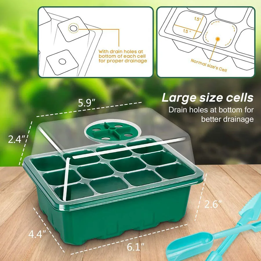 12 Cell Seed Starter Kit Starting Plant Propagation Dome Tray 