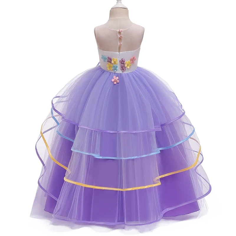 Fantasy Unicorn Dress For Girl Princess Party Dress Baby Halloween Costume Rainbow Tiered Mesh tutu Dress Kids Licorne Long Robe