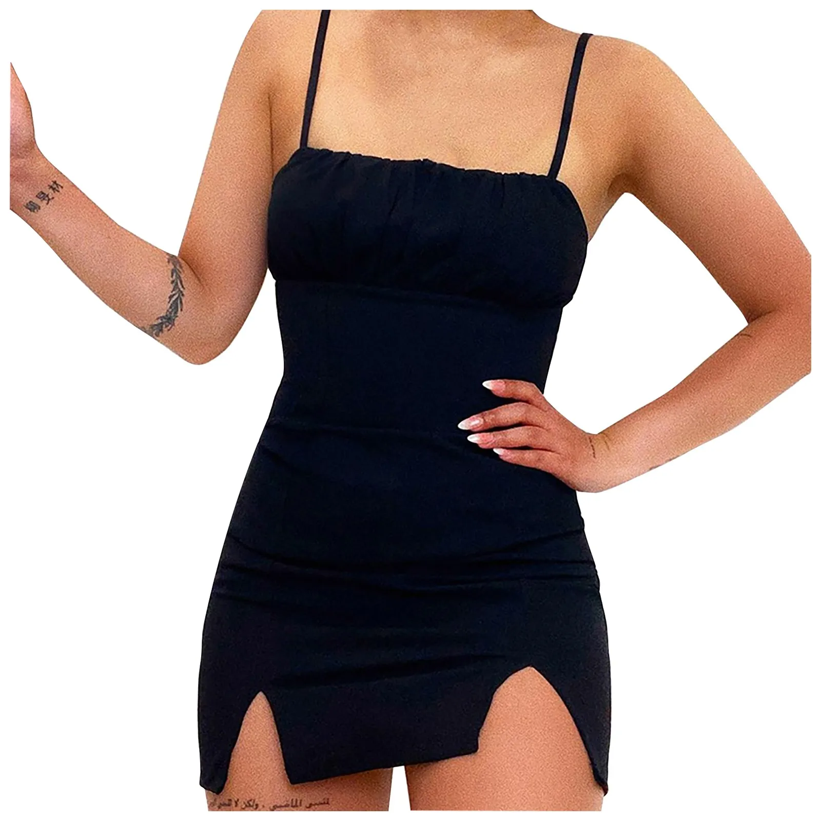 Summer Fashion Women‘s Split Solid Color Dress Sexy Slim Temperament Suspender Skirt Sexy Slim Mini Dress Femme Vestidos 2021 1