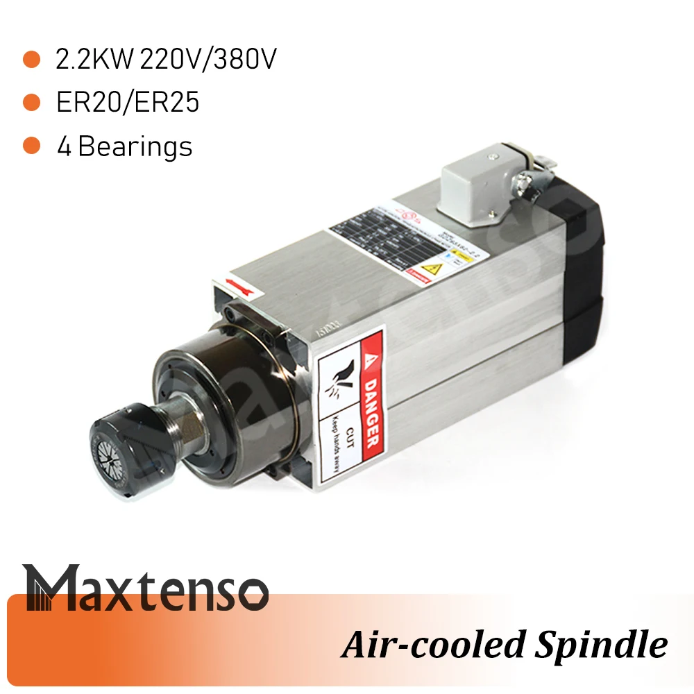 

MAXTENSO 2.2kw 220V 380V Premium Air cooling Spindle Motor CNC Router ER20 ER25 collet 4pcs high quality Bearings GDZ93x82-2.2