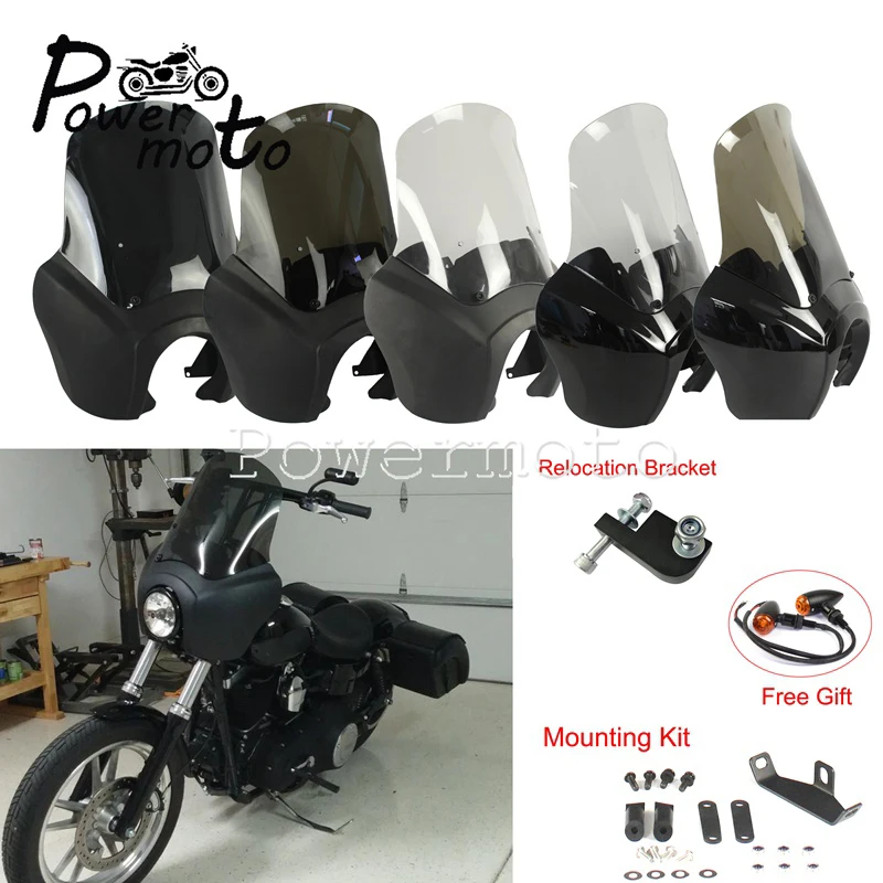 Motorcycle Headlight Fairing w/ Windshield Windscreen Kit for Harley