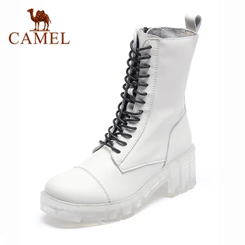 

CAMEL Ankle Boots for Women Chunky Platform Martin Boots Crystal Clear Bottom Sole Fashion Thick Heel Ladies Shoes Black White