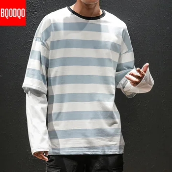 

5XL Long Sleeve T shirt Men Hip hop Casual Fashion Cotton Stripe Fitness Tee Male Summer Streetwear Oversized Harajuku T shirts